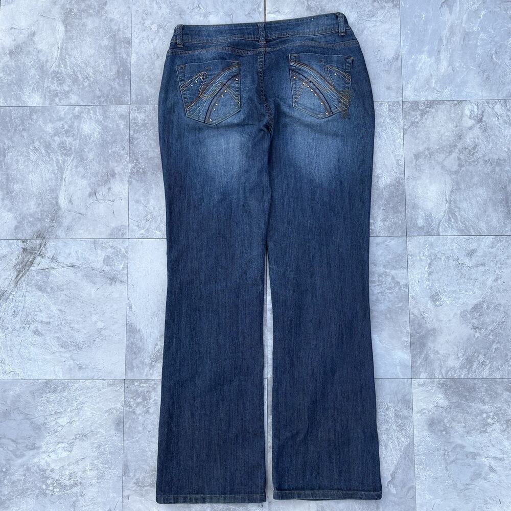 Y2K I.Q. % Co. Rhinestone Flare Jeans Low Rise Dark Wash Bootcut Women’s 12
